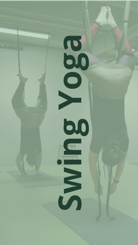 Swing Yoga: twee deelnemers hangen ondersteboven in yogadoeken